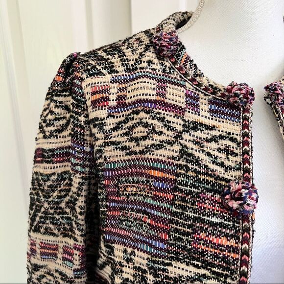 Zara Jacquard Jacket Cardigan Wool / Cotton Blend in Multicolor Large - Picture 7 of 13